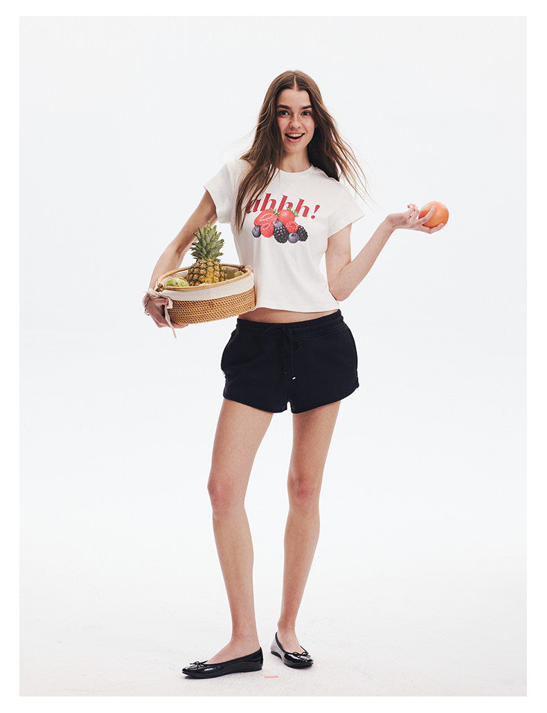AHHH Logo Fruit Print Cute T-shirt - White