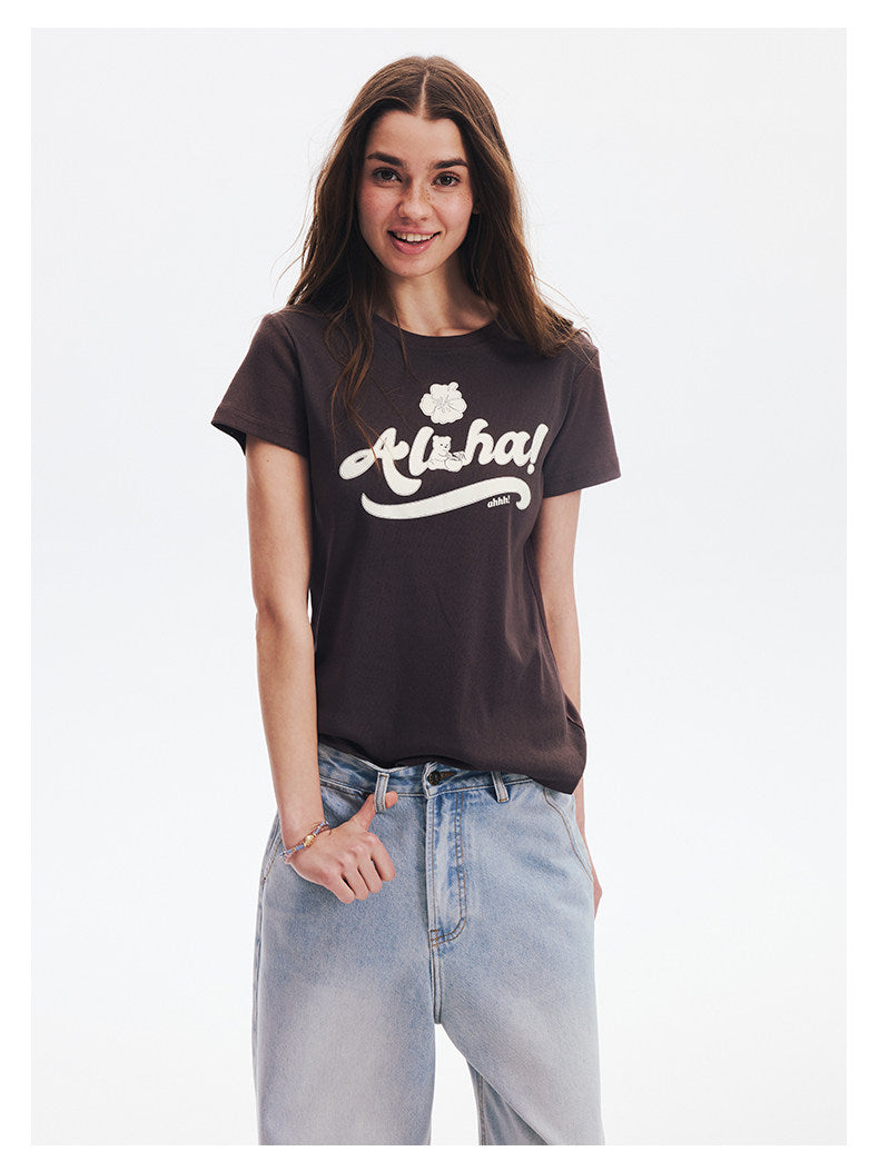 AHHH Bear Print T-shirt - Coffee