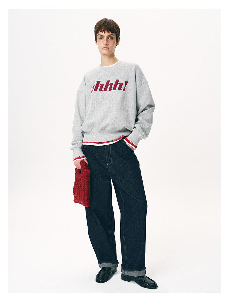 AHHH Logo Print Loose Sweatshirt - Gray