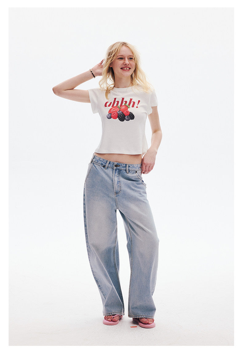 AHHH Logo Fruit Print Cute T-shirt - White
