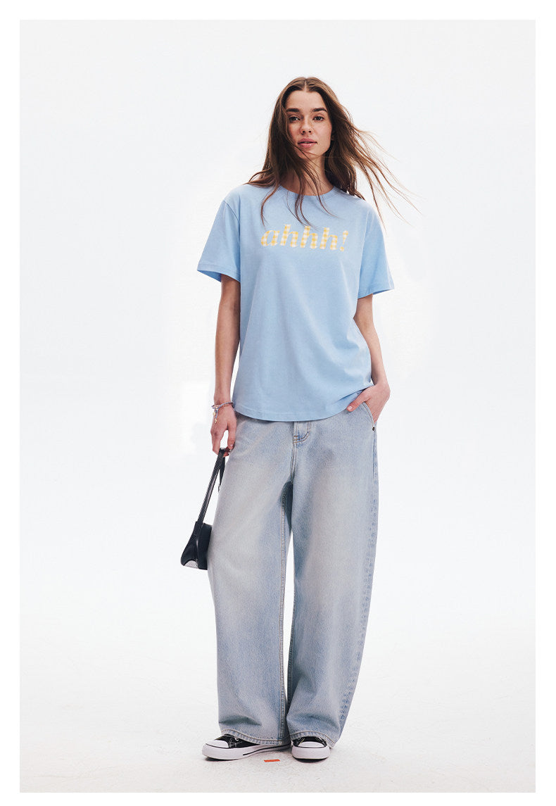 AHHH Plaid Logo Print T-shirt - Blue