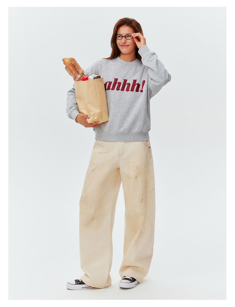AHHH Logo Print Loose Sweatshirt - Gray