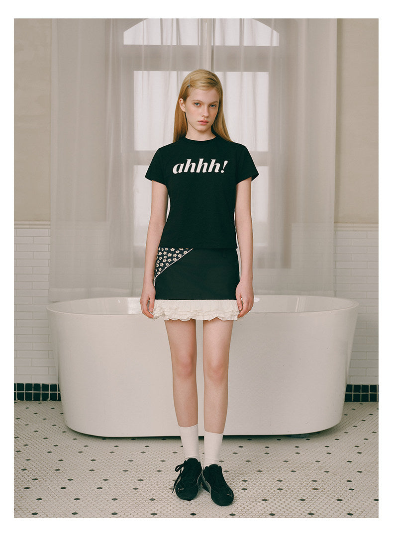 AHHH Logo Print Short Sleeve T-shirt - Black