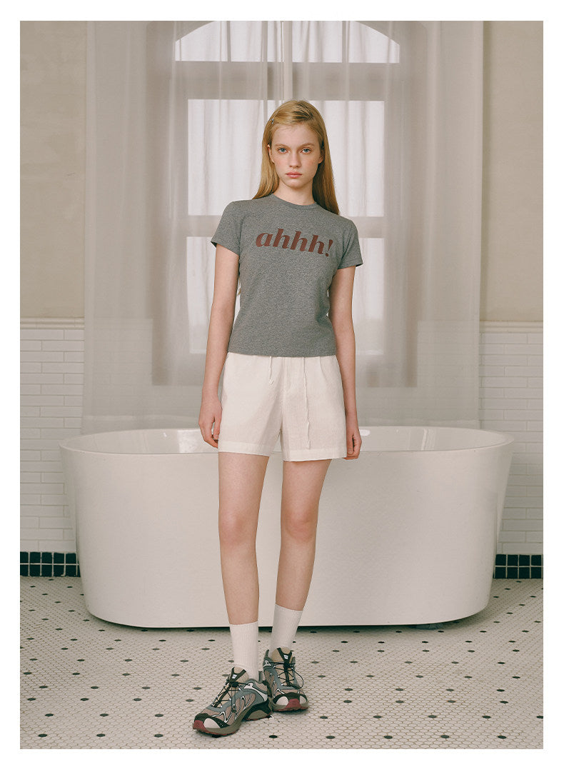 AHHH Logo Print Short Sleeve T-shirt - Gray