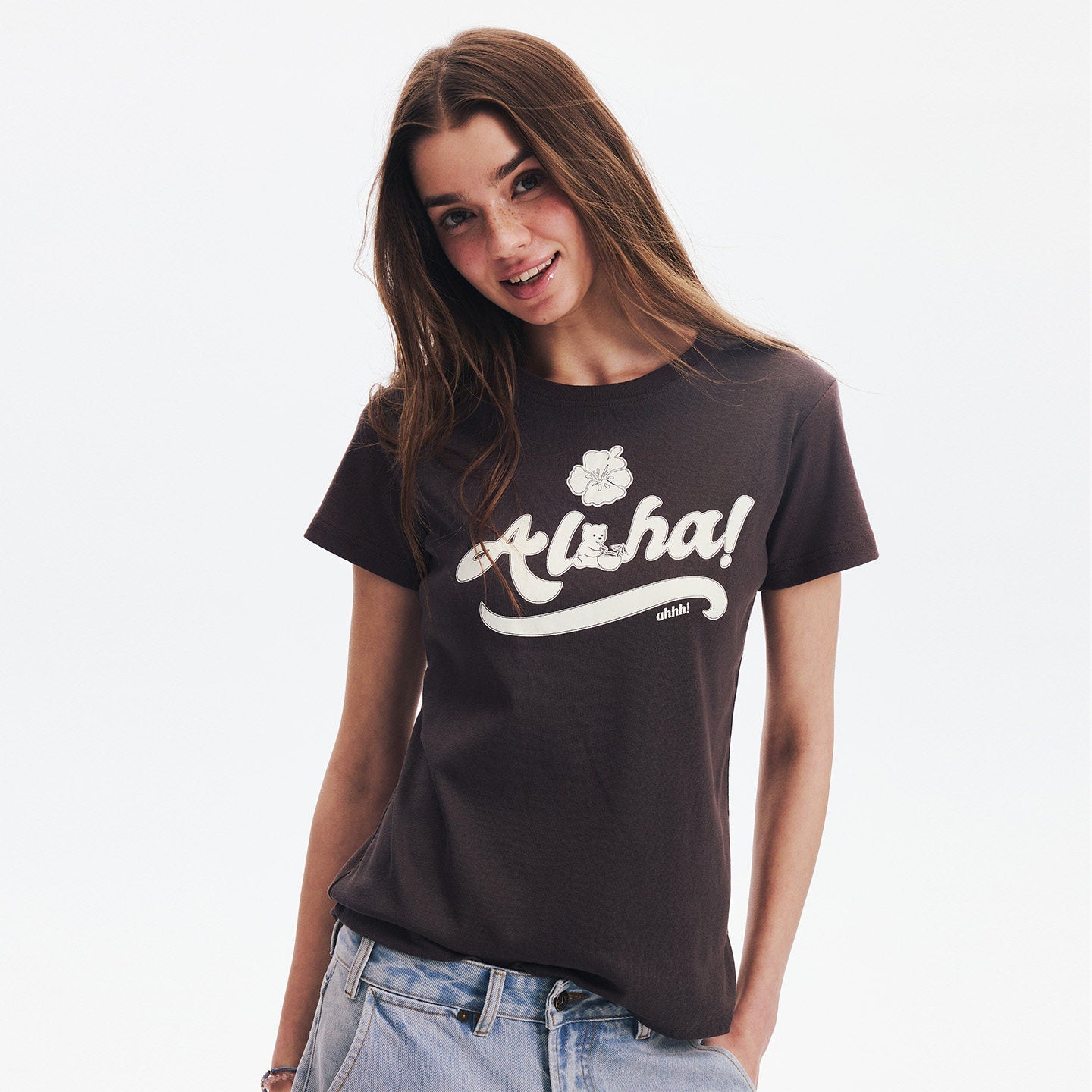 AHHH Bear Print T-shirt - Coffee