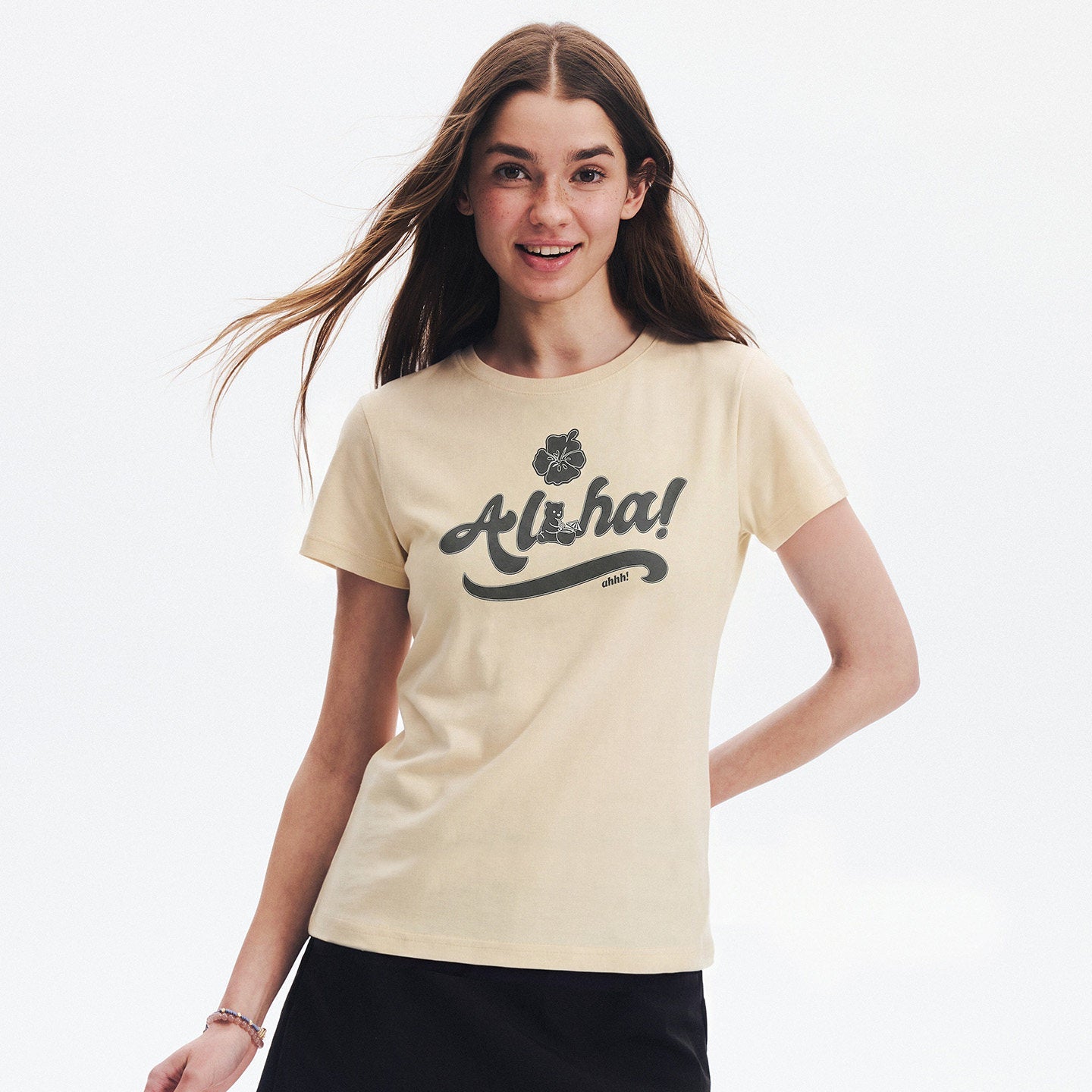 AHHH Bear Print T-shirt - Yellow
